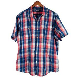 Cremieux Classics Mens XL Plaid Short-Sleeve Button-Up Shirt 100% Cotton Red & B